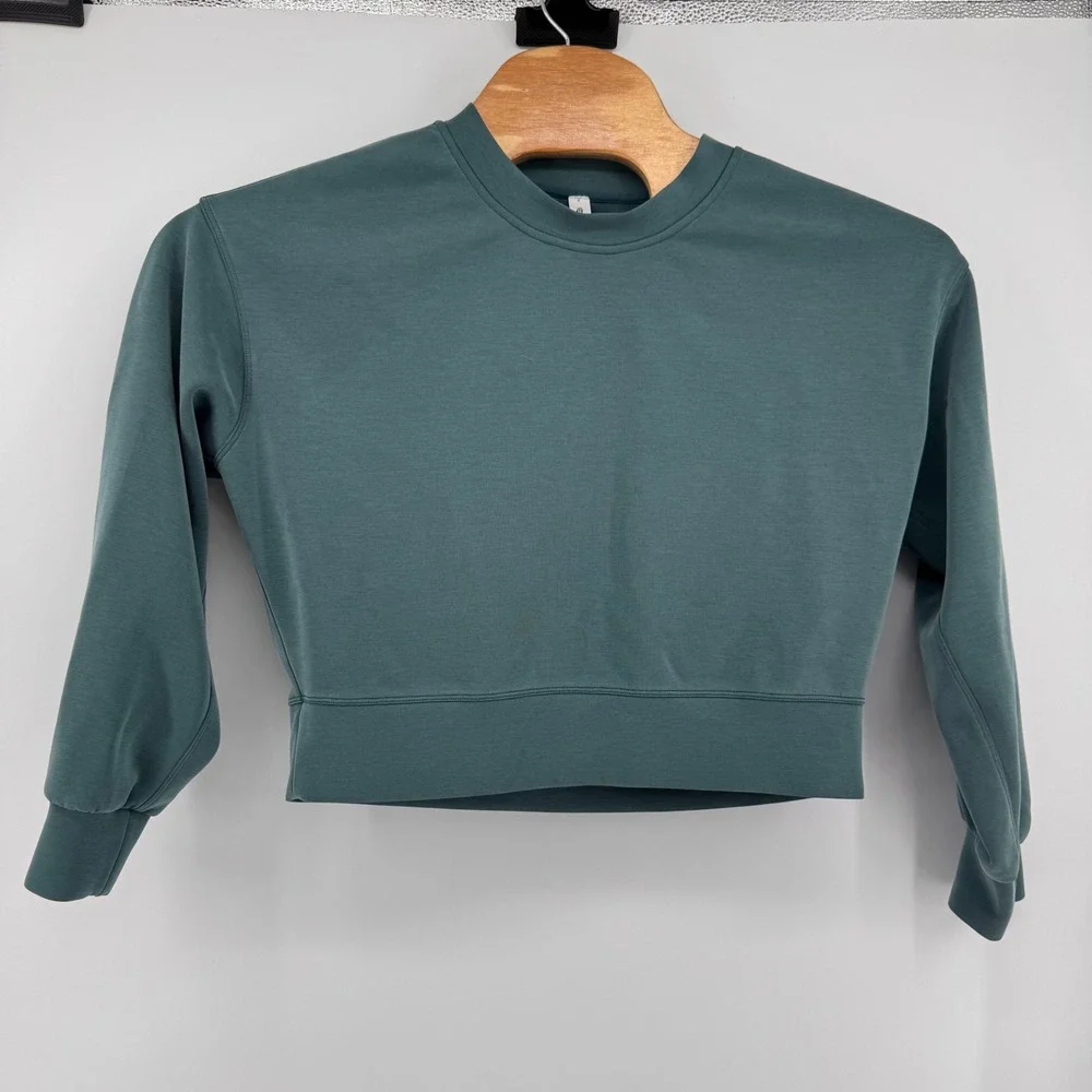 Lululemon Perfectly Oversized Cropped Crew Women 4 Teal Blue Green Sweatshirt - Picture 2 of 8